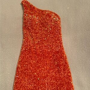 Sparkling One-Shoulder Orange Dress Size 2